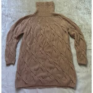 Whistles London Women sweater tan Wool angora turtleneck cable knit sz m chunky